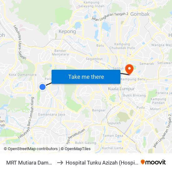 MRT Mutiara Damansara, Pintu C (Pj814) to Hospital Tunku Azizah (Hospital Wanita Dan Kanak-Kanak KL) map