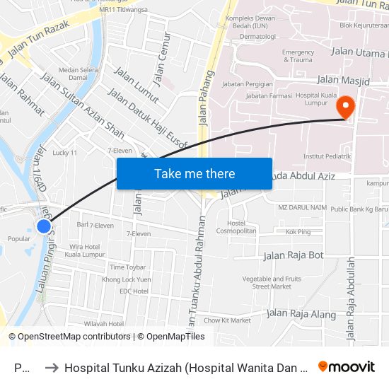 PWTC to Hospital Tunku Azizah (Hospital Wanita Dan Kanak-Kanak KL) map