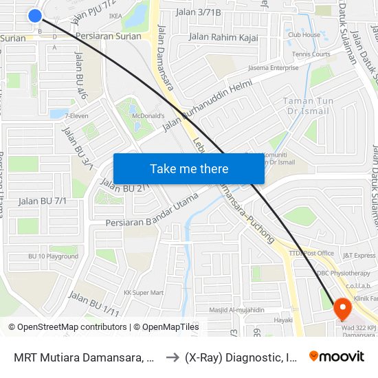 MRT Mutiara Damansara, Pintu C (Pj814) to (X-Ray) Diagnostic, Imaging, DSH map