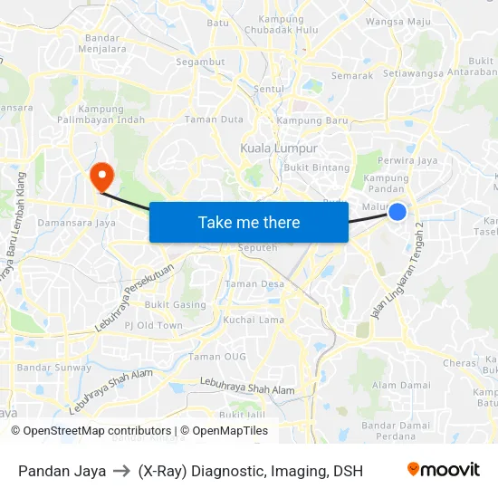 Pandan Jaya to (X-Ray) Diagnostic, Imaging, DSH map