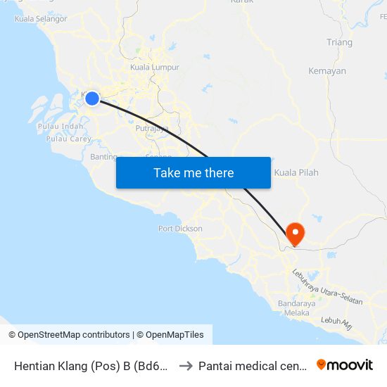 Hentian Klang (Pos) B (Bd664) to Pantai medical centre map