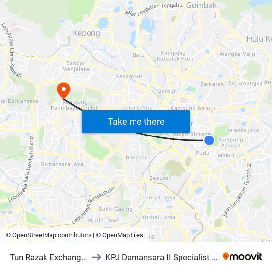 Tun Razak Exchange (Trx) to KPJ Damansara II Specialist Hospital map