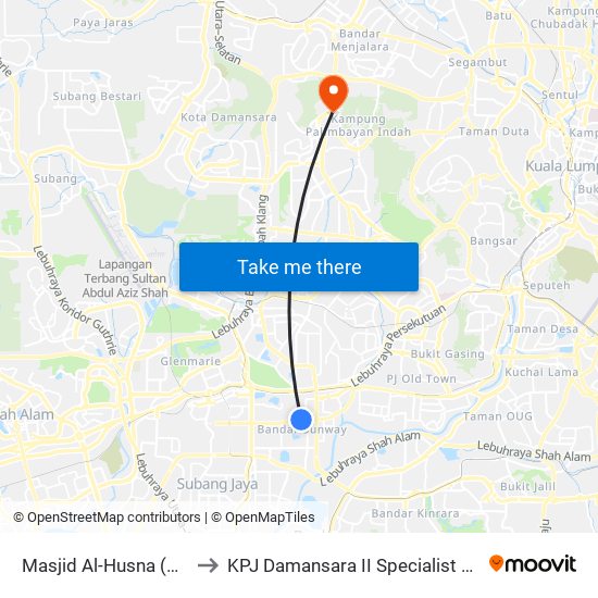 Masjid Al-Husna (Pj614) to KPJ Damansara II Specialist Hospital map