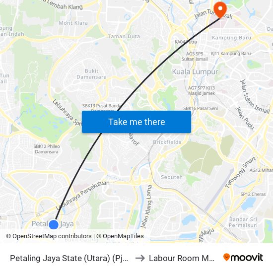 Petaling Jaya State (Utara) (Pj433) to Labour Room MHKL map