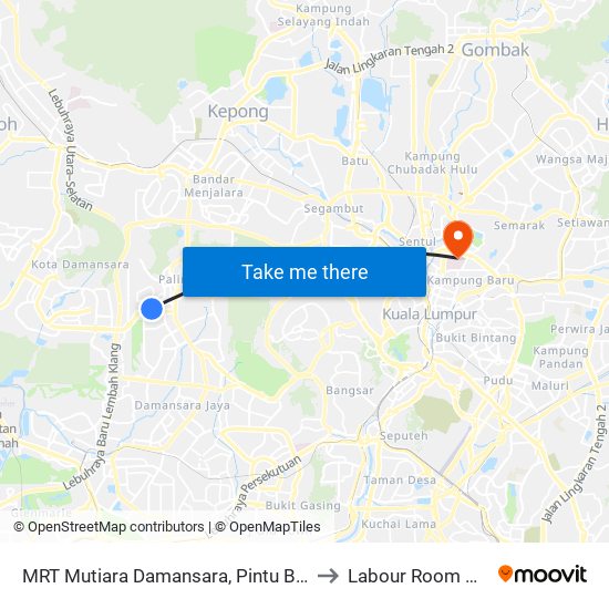 MRT Mutiara Damansara, Pintu B (Pj809) to Labour Room MHKL map