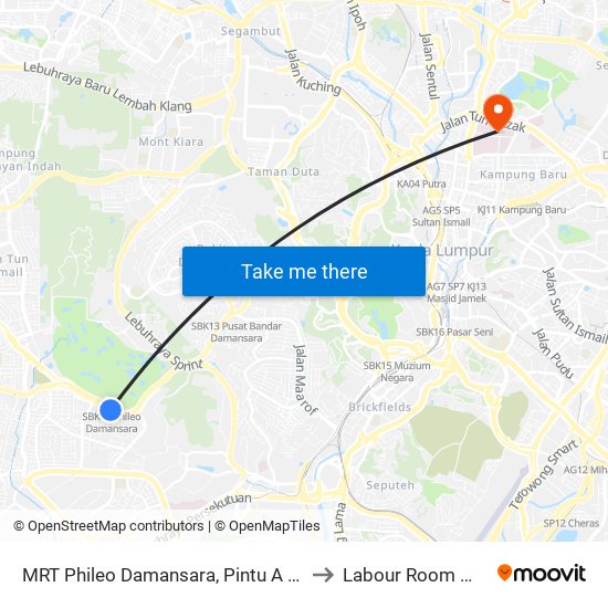 MRT Phileo Damansara, Pintu A (Pj823) to Labour Room MHKL map