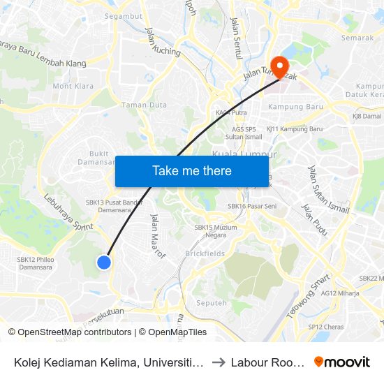 Kolej Kediaman Kelima, Universiti Malaya (Kl2343) to Labour Room MHKL map