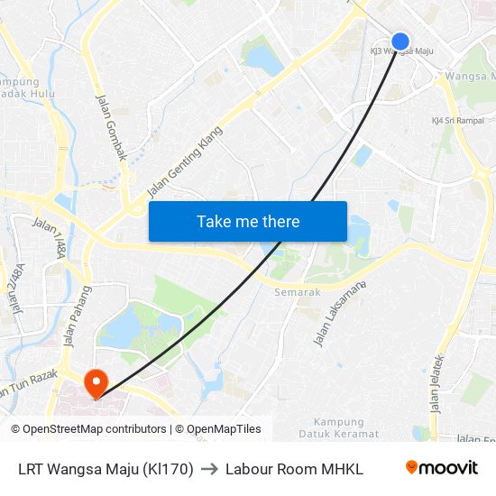 LRT Wangsa Maju (Kl170) to Labour Room MHKL map