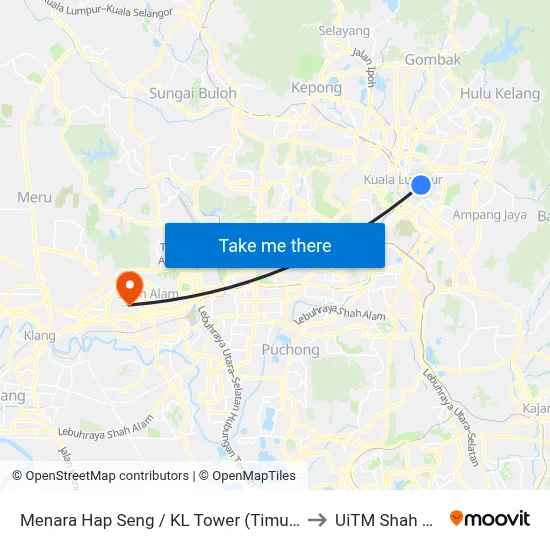 Menara Hap Seng / KL Tower (Timur) (Kl18) to UiTM Shah Alam map