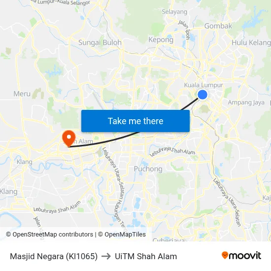 Masjid Negara (Kl1065) to UiTM Shah Alam map