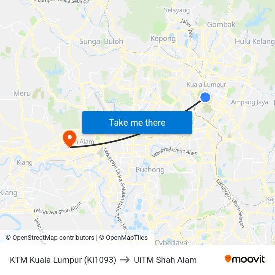 KTM Kuala Lumpur (Kl1093) to UiTM Shah Alam map