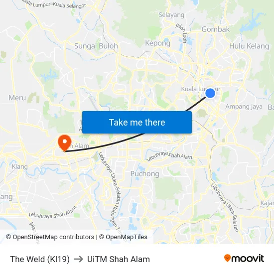 The Weld (Kl19) to UiTM Shah Alam map