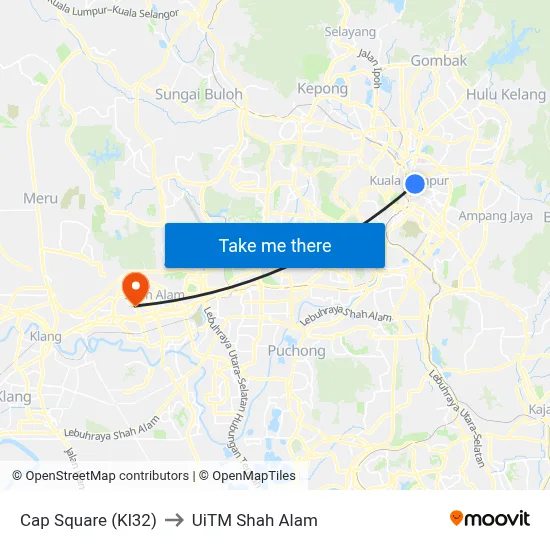 Cap Square (Kl32) to UiTM Shah Alam map