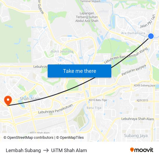 Lembah Subang to UiTM Shah Alam map