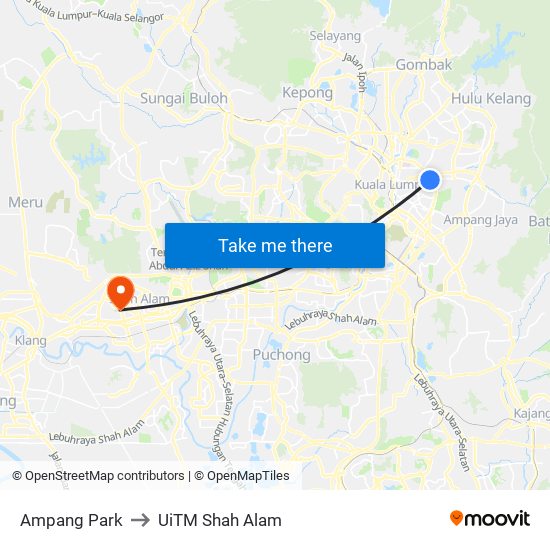 Ampang Park to UiTM Shah Alam map