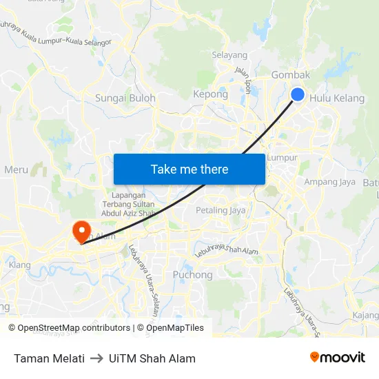 Taman Melati to UiTM Shah Alam map