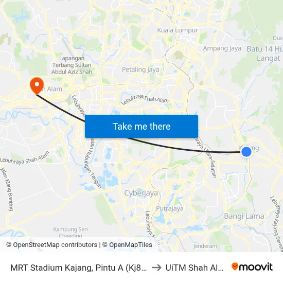 MRT Stadium Kajang, Pintu A (Kj822) to UiTM Shah Alam map