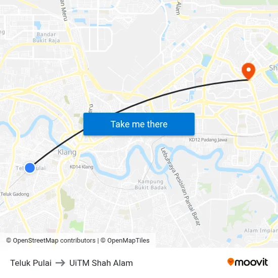 Teluk Pulai to UiTM Shah Alam map