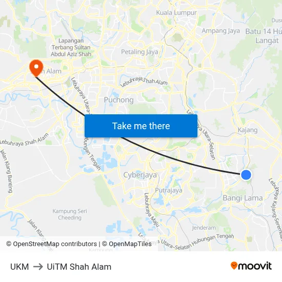 UKM to UiTM Shah Alam map