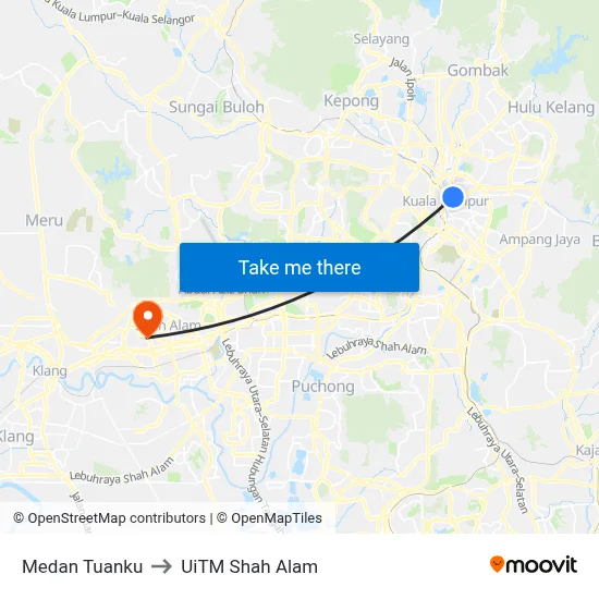 Medan Tuanku to UiTM Shah Alam map