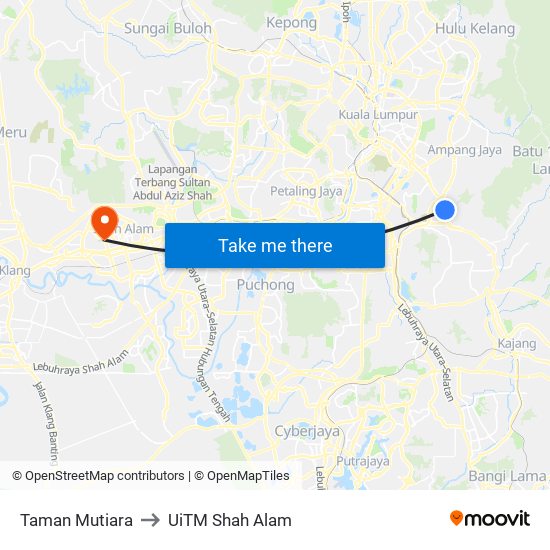 Taman Mutiara to UiTM Shah Alam map