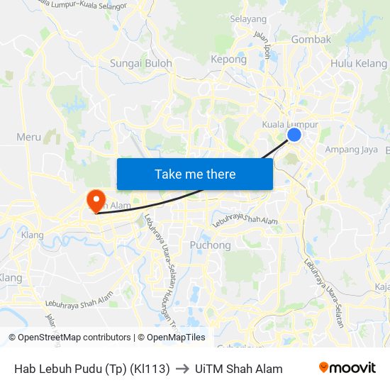 Hab Lebuh Pudu (Tp) (Kl113) to UiTM Shah Alam map