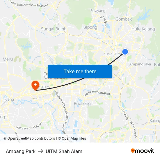 Ampang Park to UiTM Shah Alam map