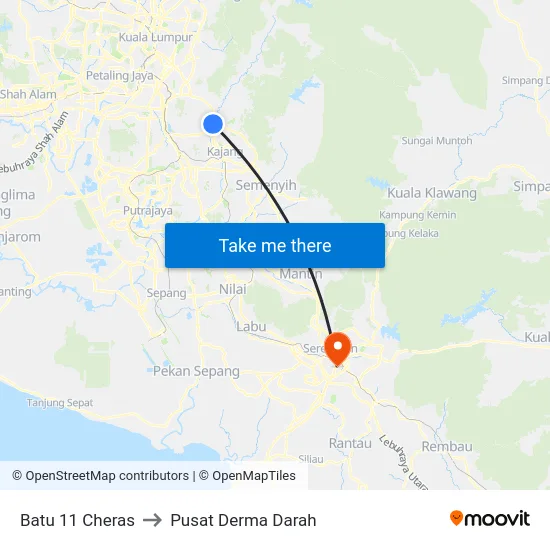 Batu 11 Cheras to Pusat Derma Darah map