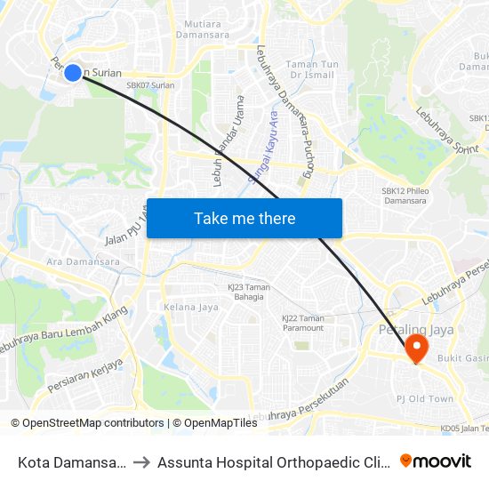 Kota Damansara to Assunta Hospital Orthopaedic Clinic map