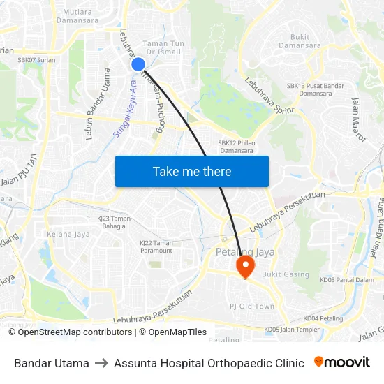 Bandar Utama to Assunta Hospital Orthopaedic Clinic map