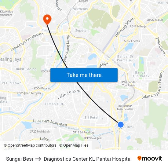 Sungai Besi to Diagnostics Center KL Pantai Hospital map