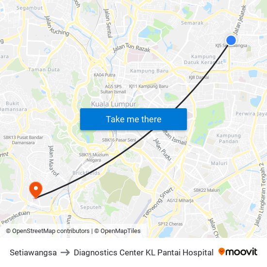 Setiawangsa to Diagnostics Center KL Pantai Hospital map