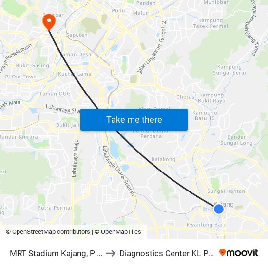 MRT Stadium Kajang, Pintu A (Kj822) to Diagnostics Center KL Pantai Hospital map