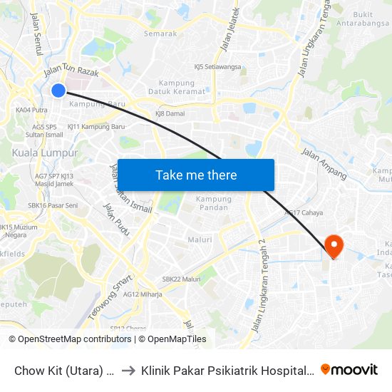 Chow Kit (Utara) (Kl52) to Klinik Pakar Psikiatrik Hospital Ampang map