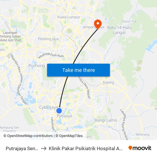 Putrajaya Sentral to Klinik Pakar Psikiatrik Hospital Ampang map