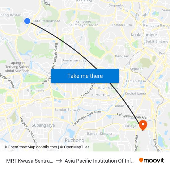 MRT Kwasa Sentral, Pintu A (Sa1020) to Asia Pacific Institution Of Information Technology (Apiit) map