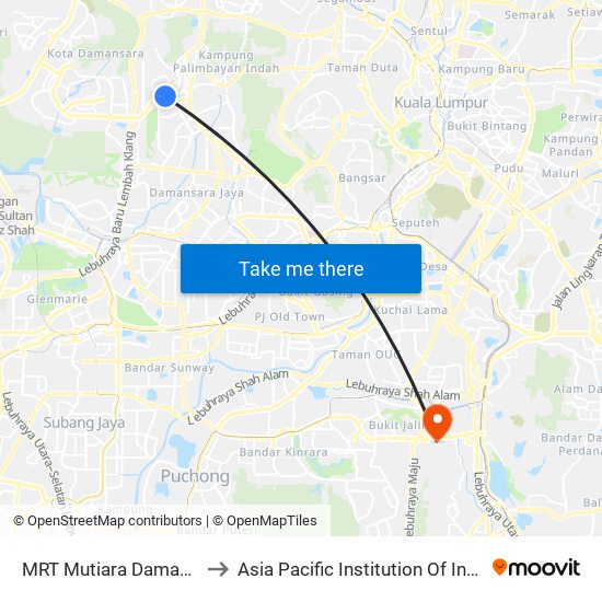 MRT Mutiara Damansara, Pintu C (Pj814) to Asia Pacific Institution Of Information Technology (Apiit) map