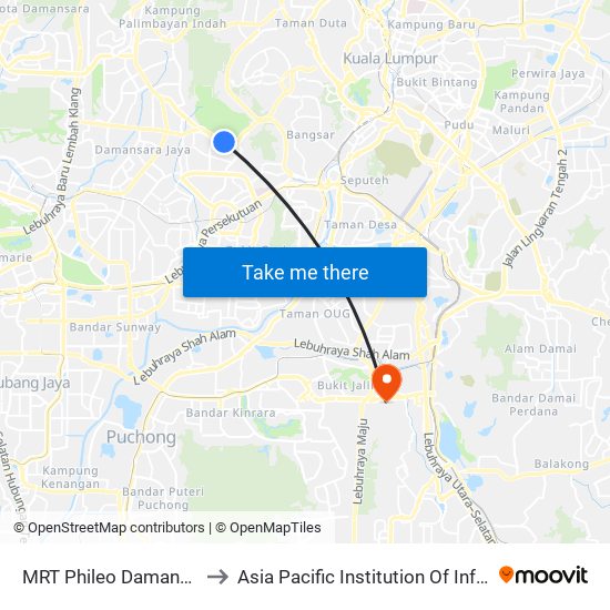 MRT Phileo Damansara, Pintu A (Pj823) to Asia Pacific Institution Of Information Technology (Apiit) map