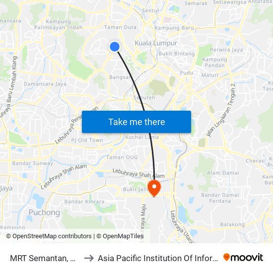 MRT Semantan, Pintu B (Kl1174) to Asia Pacific Institution Of Information Technology (Apiit) map