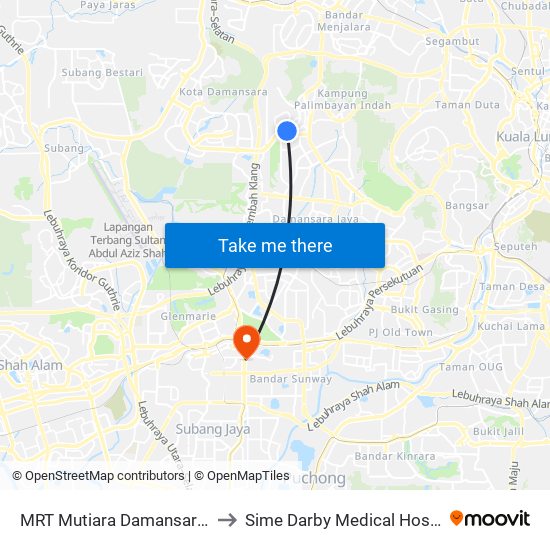 MRT Mutiara Damansara, Pintu C (Pj814) to Sime Darby Medical Hospital Subang Jaya map
