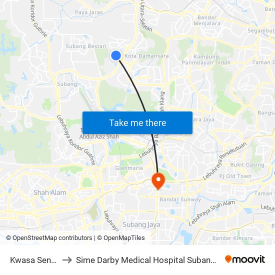 Kwasa Sentral to Sime Darby Medical Hospital Subang Jaya map