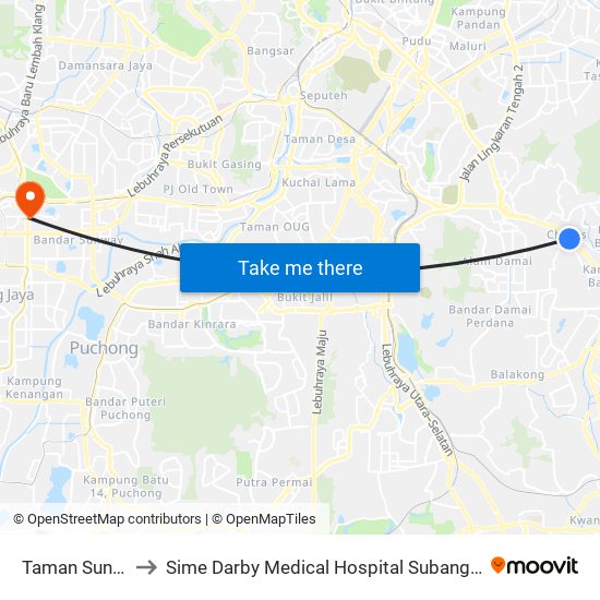 Taman Suntex to Sime Darby Medical Hospital Subang Jaya map