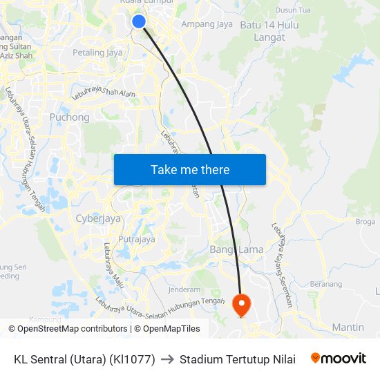 KL Sentral (Utara) (Kl1077) to Stadium Tertutup Nilai map