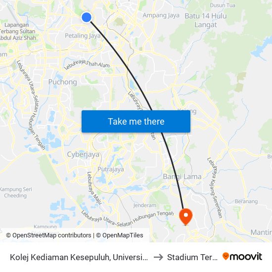 Kolej Kediaman Kesepuluh, Universiti Malaya (Opp) (Kl2345) to Stadium Tertutup Nilai map