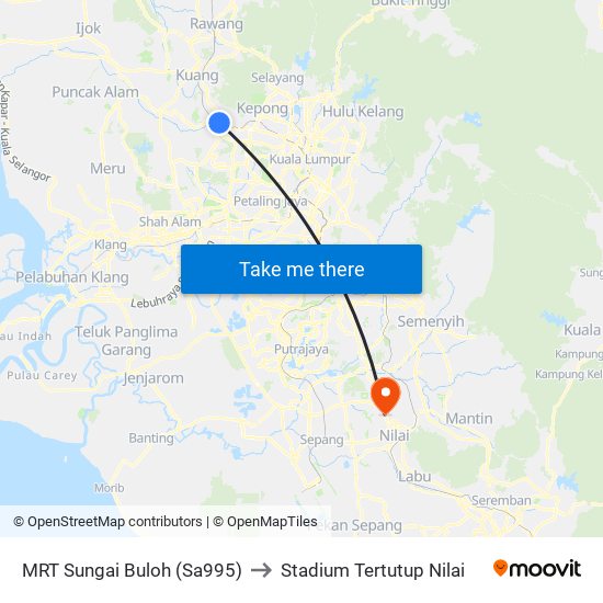 MRT Sungai Buloh (Sa995) to Stadium Tertutup Nilai map