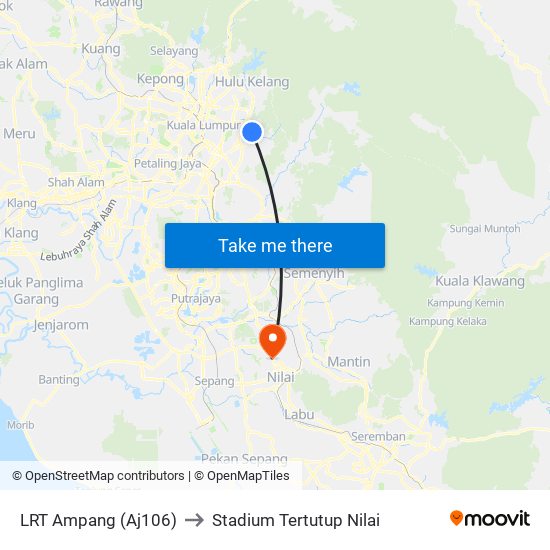 LRT Ampang (Aj106) to Stadium Tertutup Nilai map