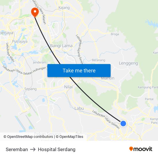 Seremban to Hospital Serdang map