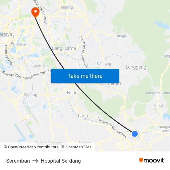 Seremban to Hospital Serdang map