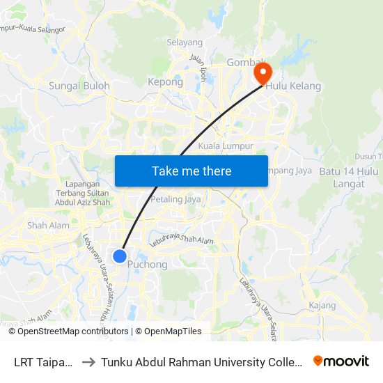 LRT Taipan (Sj546) to Tunku Abdul Rahman University College Kuala Lumpur Campus map