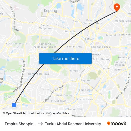 Empire Shopping Gallery (Sj414) to Tunku Abdul Rahman University College Kuala Lumpur Campus map